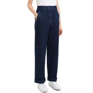 Theory | Structured Denim Straight Leg Pant High Rise Dark Blue Wash | Size 6